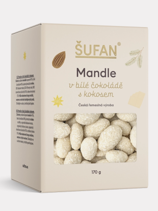 Mandle v bielej čokoláde s kokosom Šufan