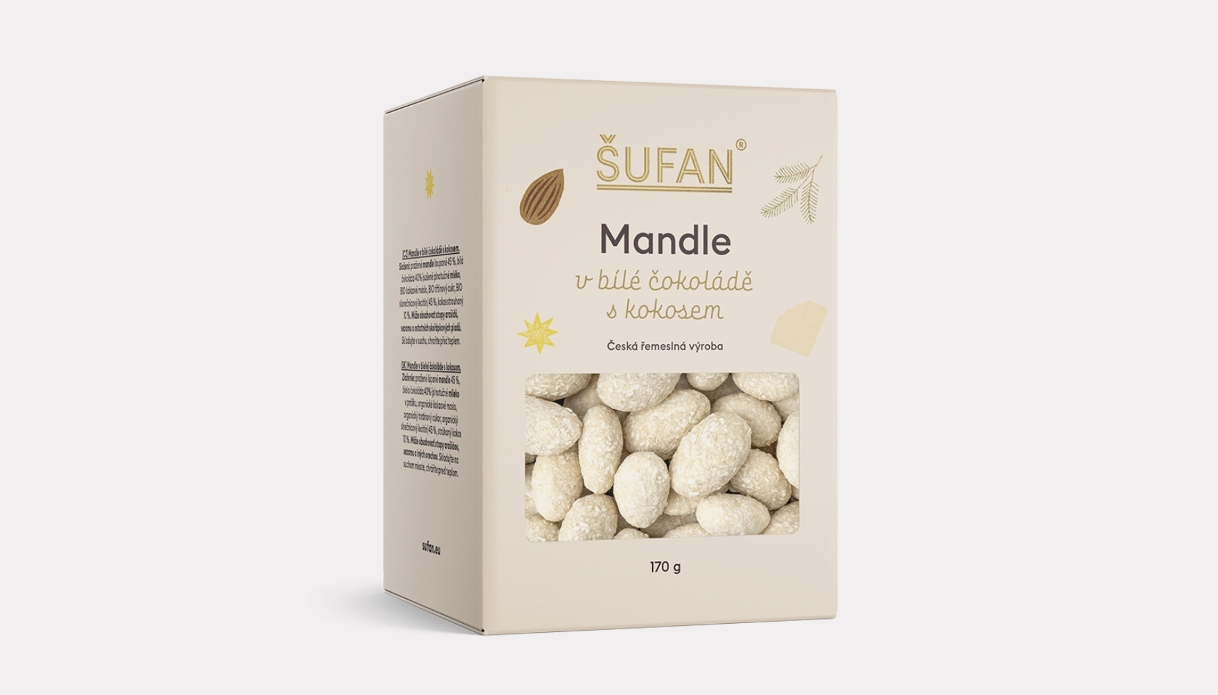 Mandle v bielej čokoláde s kokosom Šufan